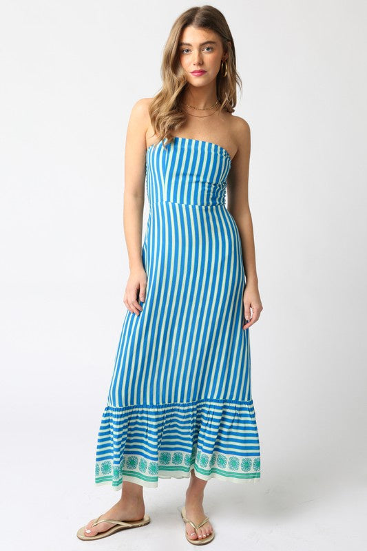 knee length dresses for ladies Maren Striped Strapless Midi Dress (Mauve) – La Belle Boutique main image 0