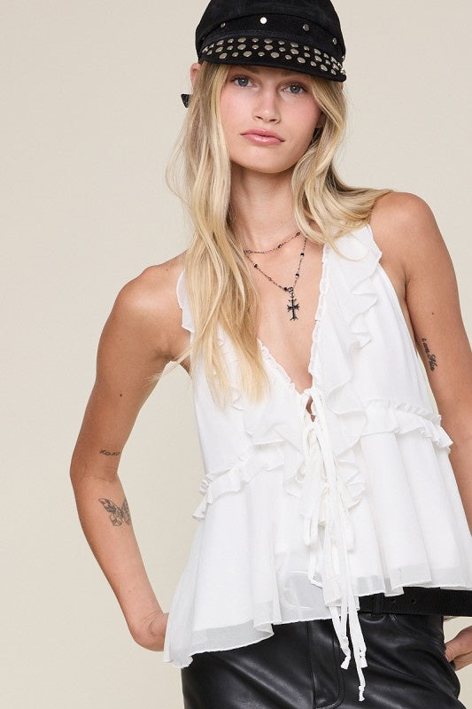 トップス Bibiy iris ruffle top 即日発送】IRIS RUFFLE TOP新品 ホワイト F bibiy - メルカリ