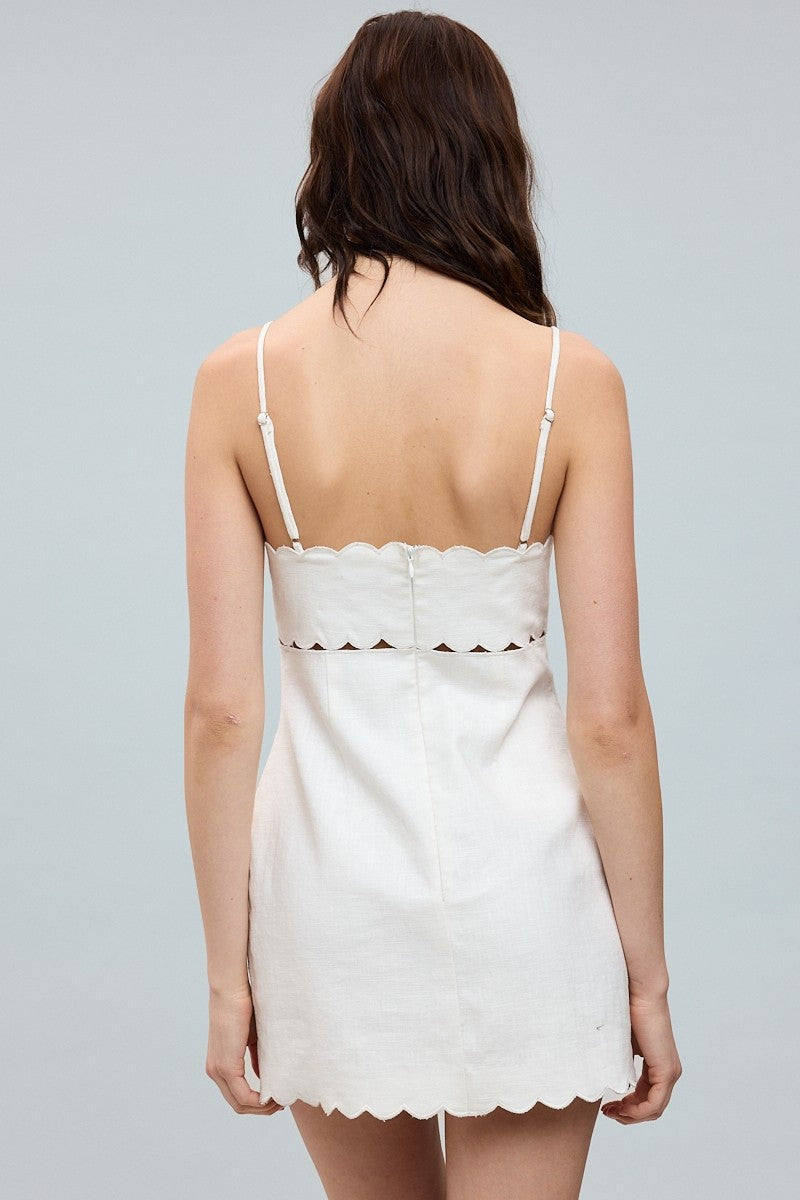 solid color mini dress Linen Scallop Cut V-Neck – BOBBI ROCCO and add a sun Embroidery Sheer Corset Bodice Color:Archival Black High-top