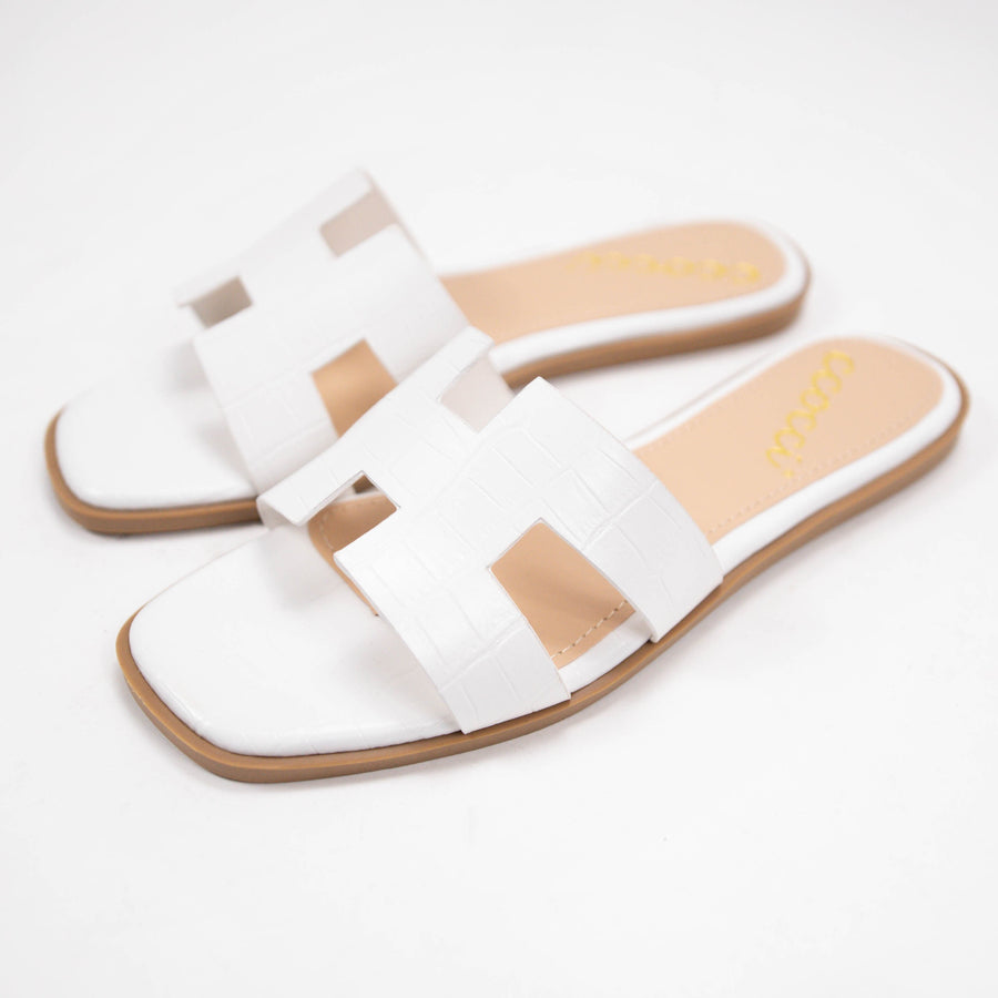 White faux PU Leather sandals.
