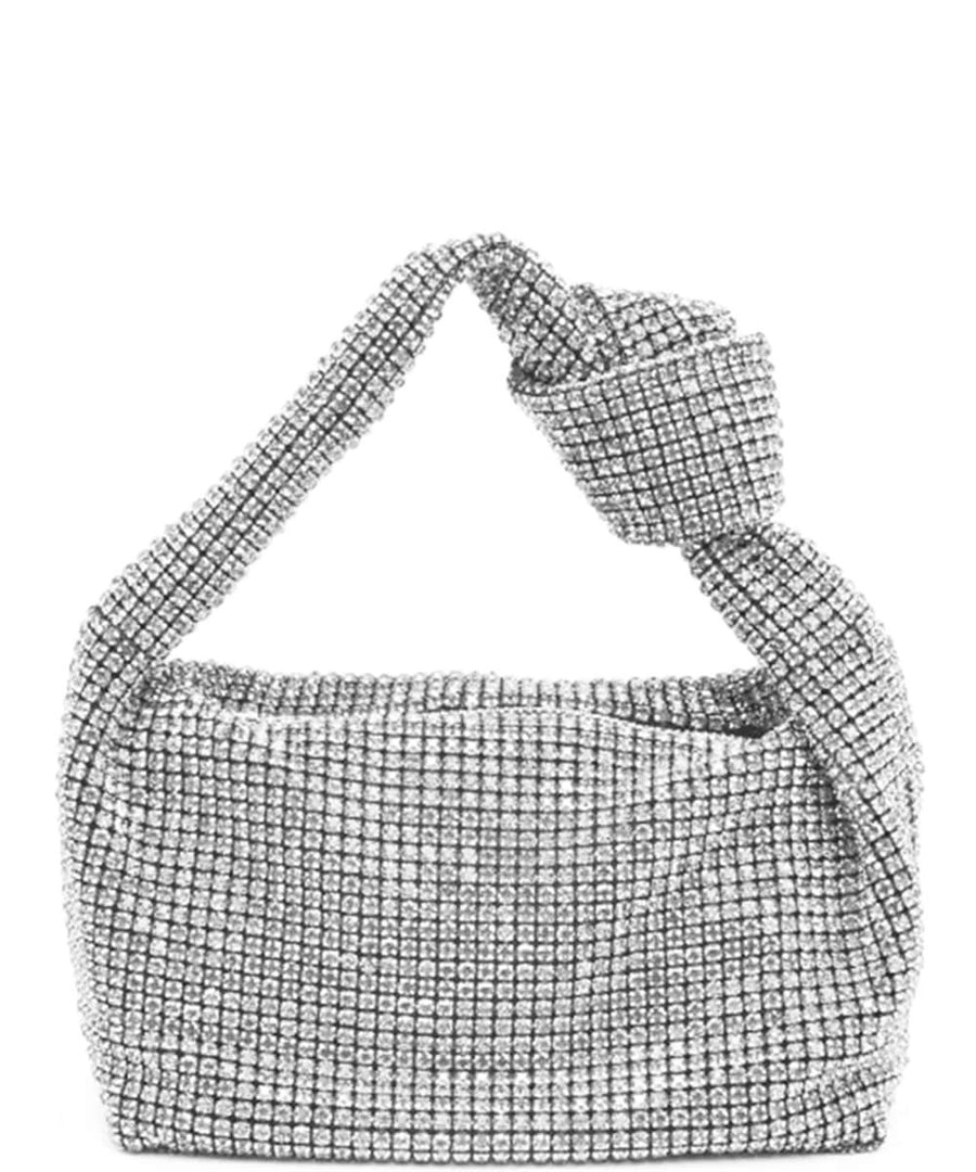 Silver rhinestone knotted strap purse.