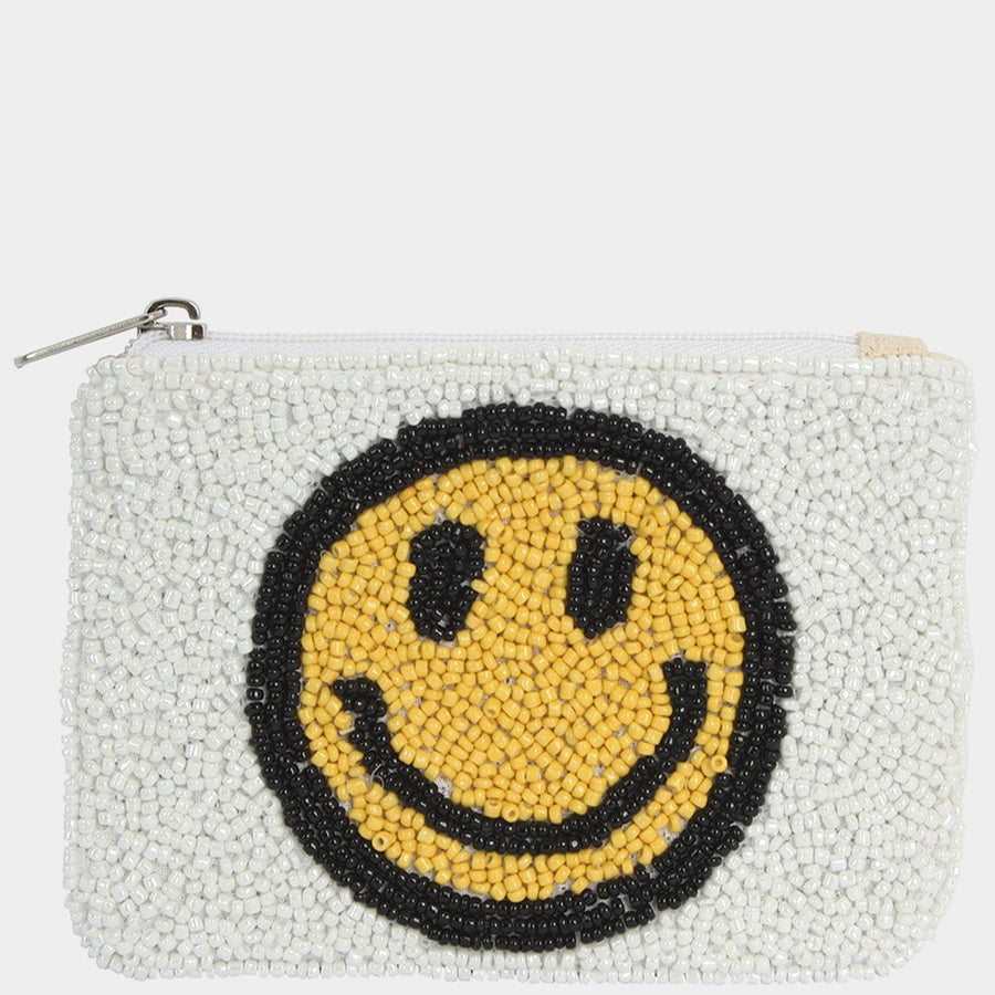 Seed beaded happy face coin purse. 