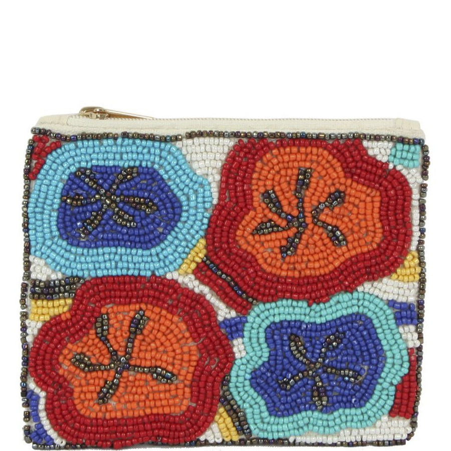 Seed beaded coin purse with funky colorful design.