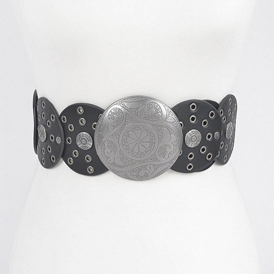 Featuring a round multi eyelet belt in the color black 