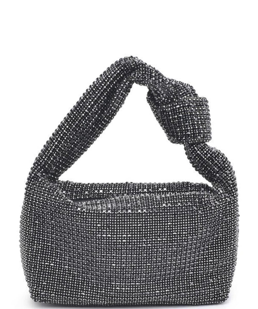 Black rhinestone knotted strap purse.