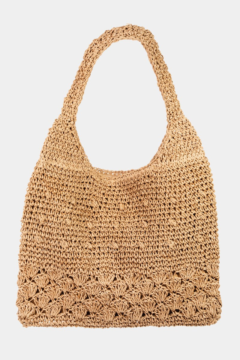 Featuring a woven tote bag with cloth lining in the color khaki