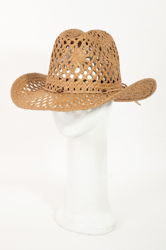 Featuring a woven cowboy style Hat in the color khaki
