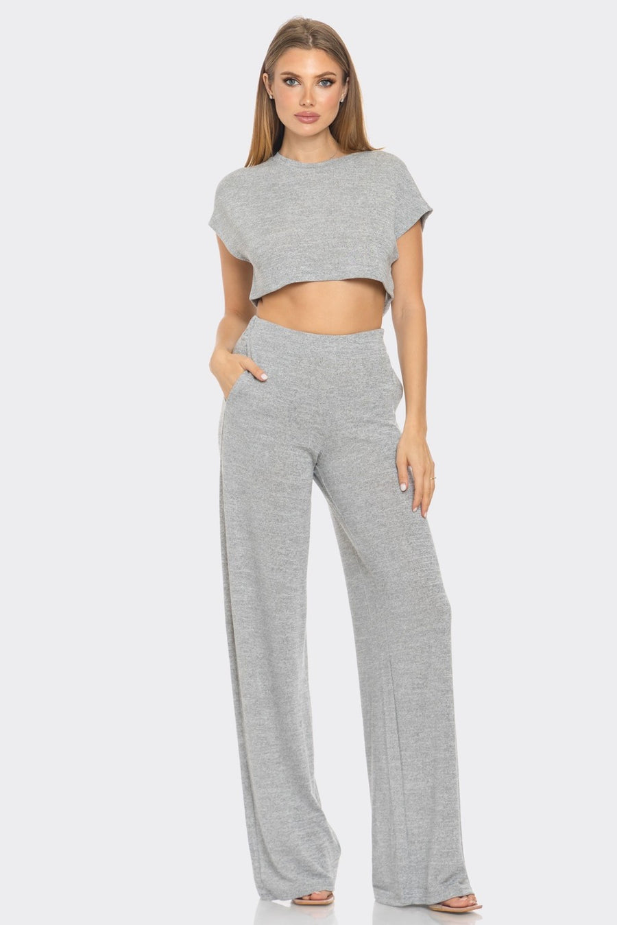 Pairs with the matching Gray Top

Featuring a high waisted loose fit lounge pant in the color gray 