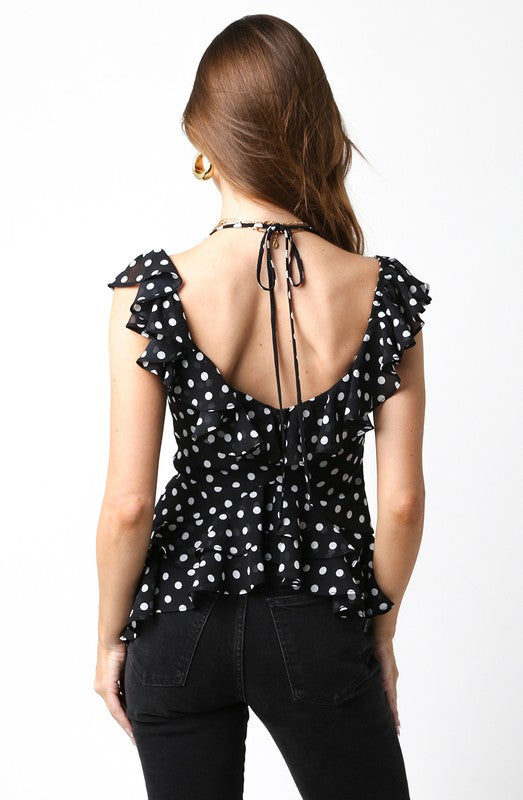 Polka Open Back Ruffle Top