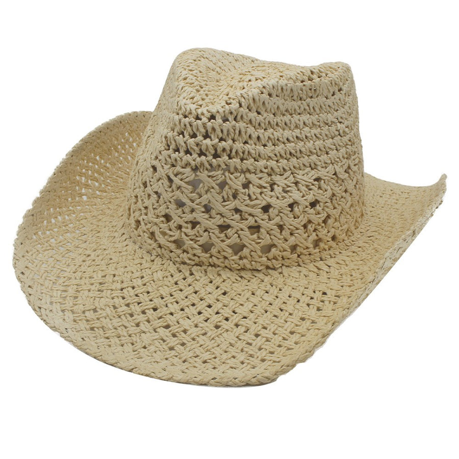 Featuring a woven straw cowboy style hat in the color natural 