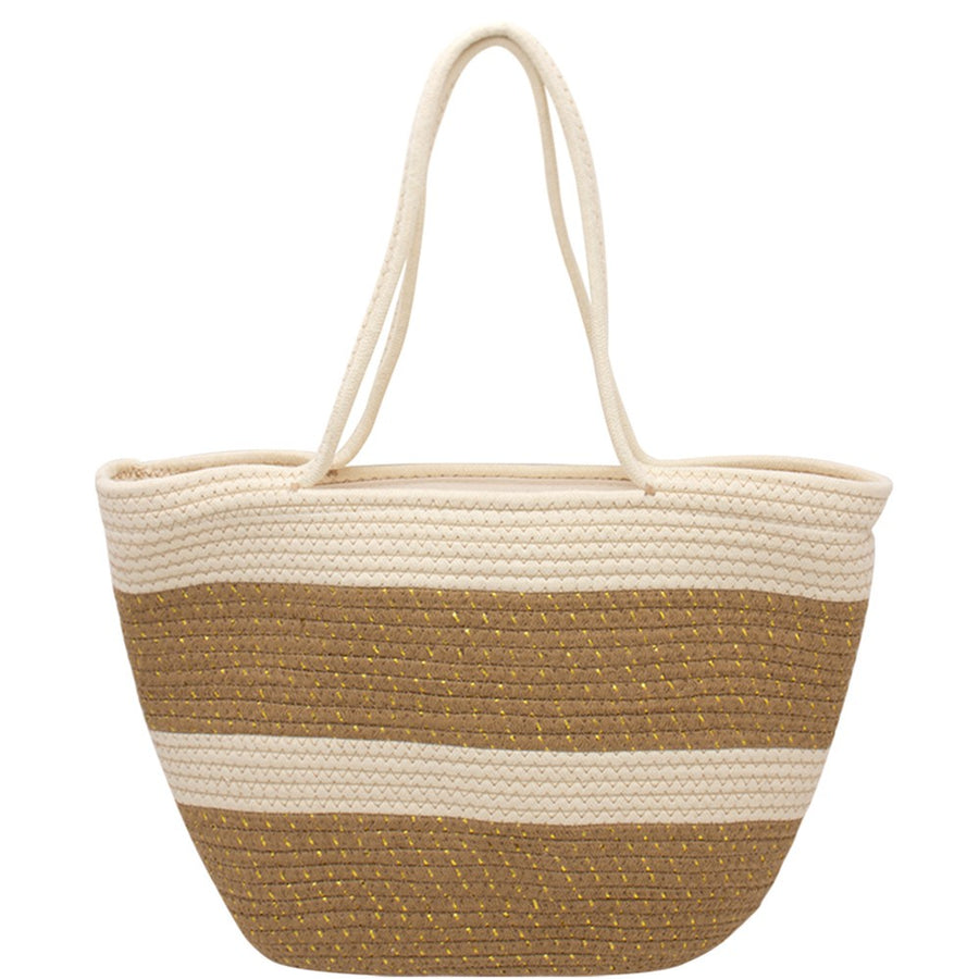 Featuring a woven two tone shoulder bag in the color khaki