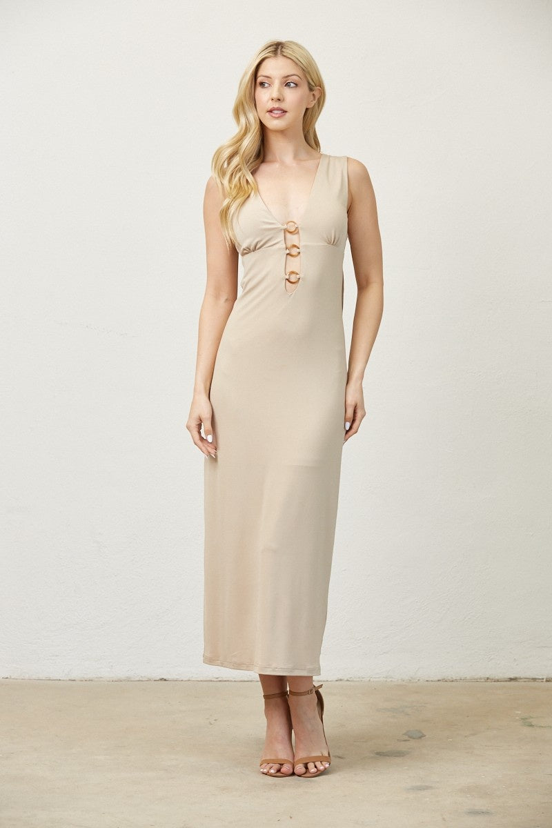 Featuring a plunging neck knit midi dress