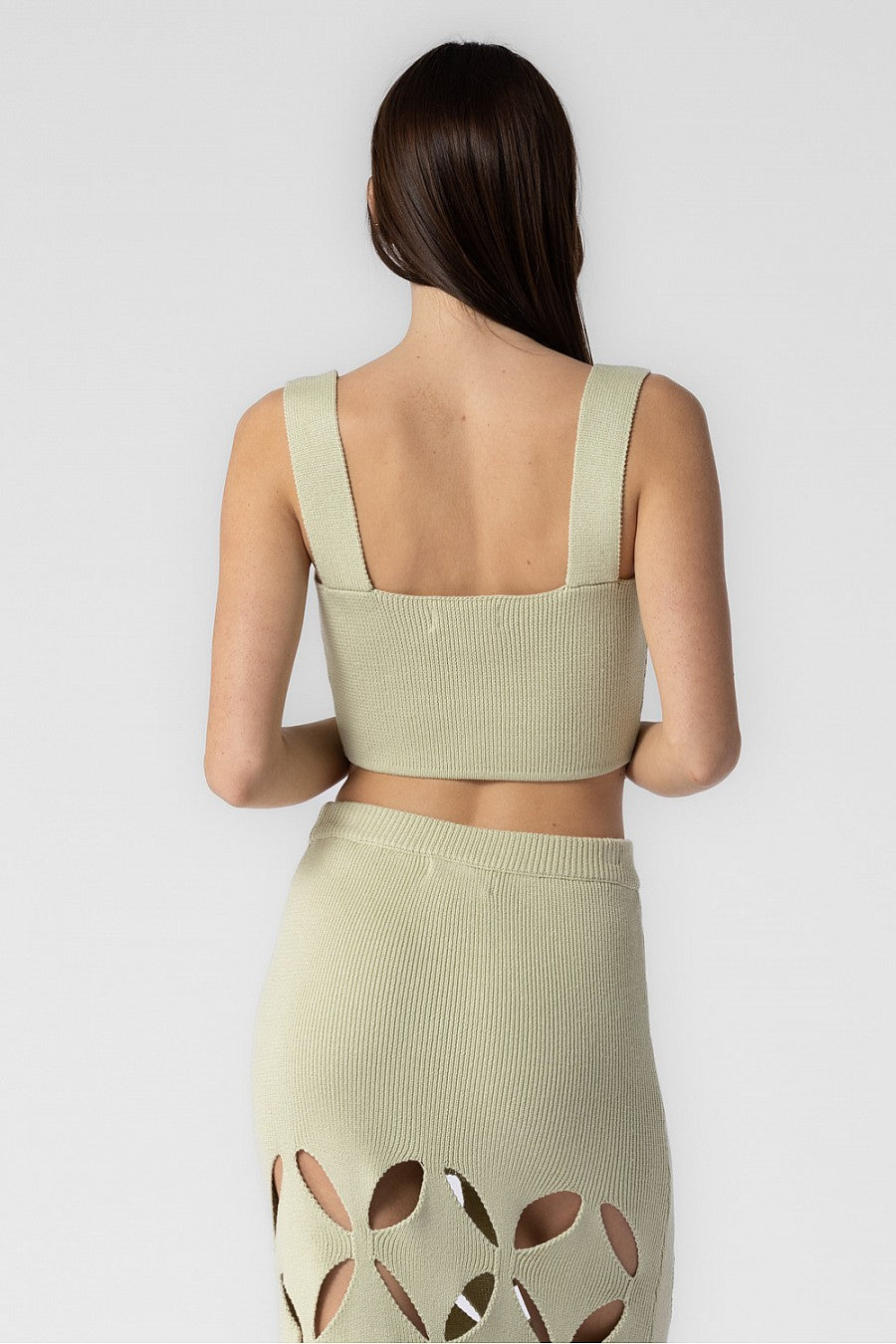 Ribbed cropped top in the color sage.