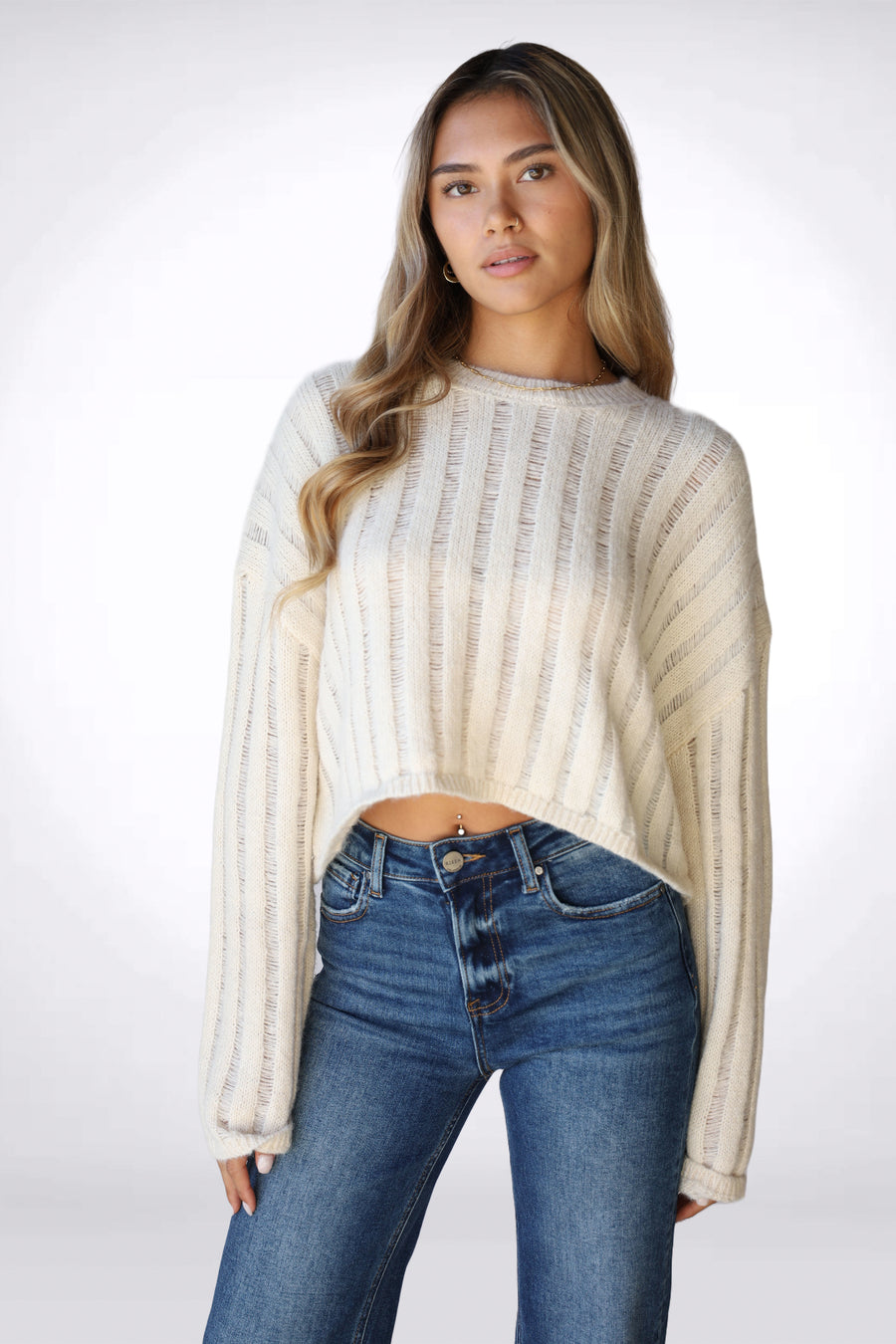 Cream sheer knitted sweater. 
