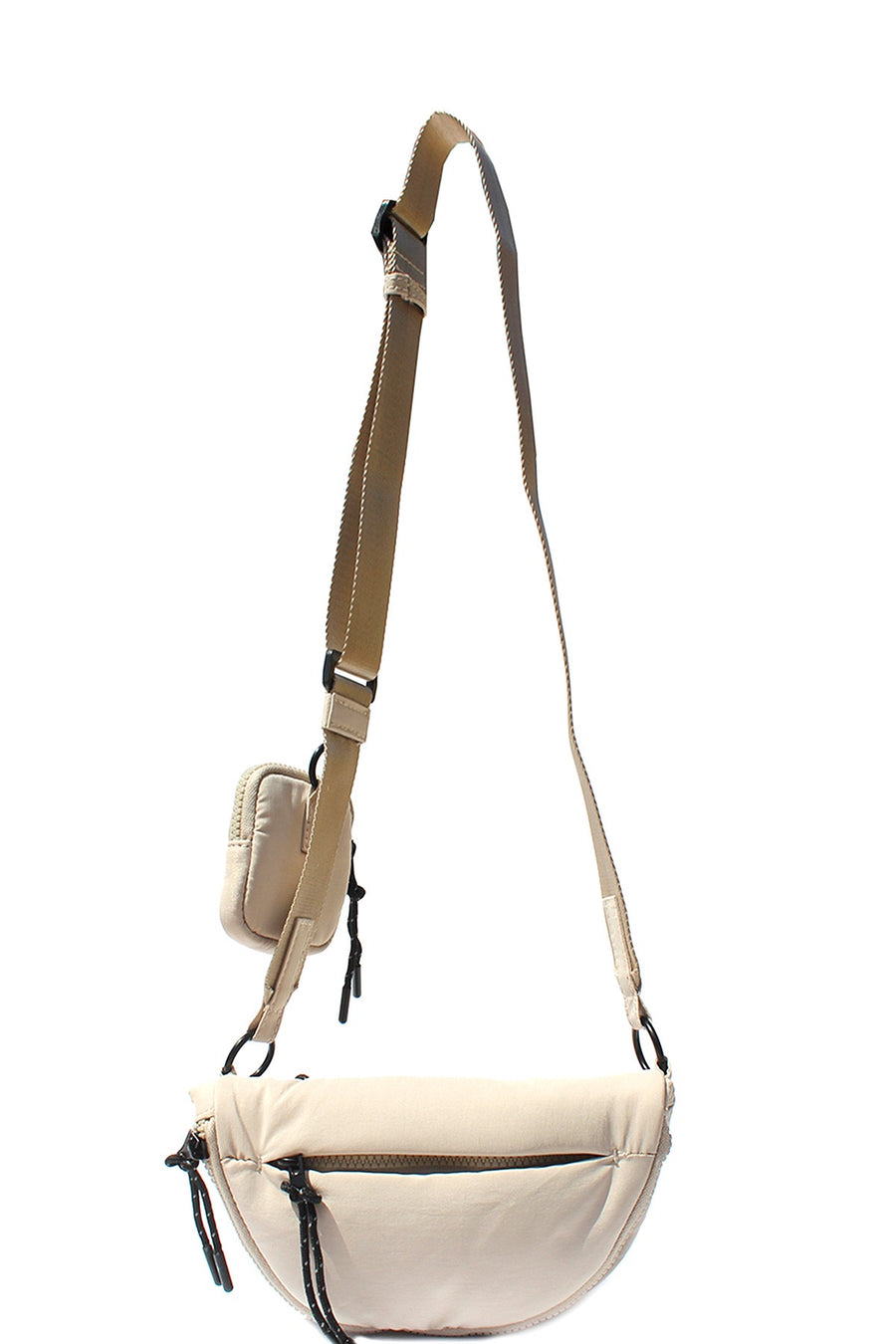 Ivory curved fanny pack.
