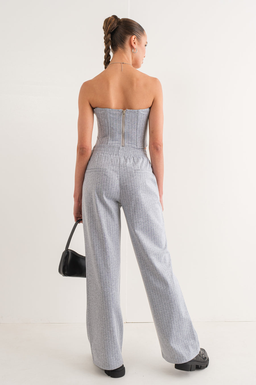 Heather Grey tube top with boning and zipper in the back.