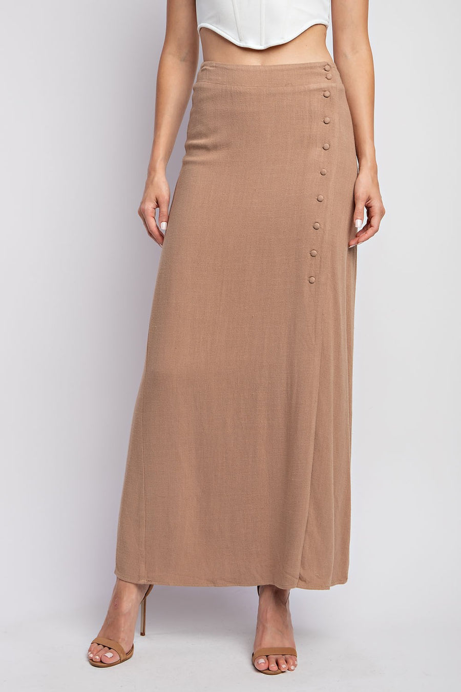 Linen maxi skirt with front slit and buttons