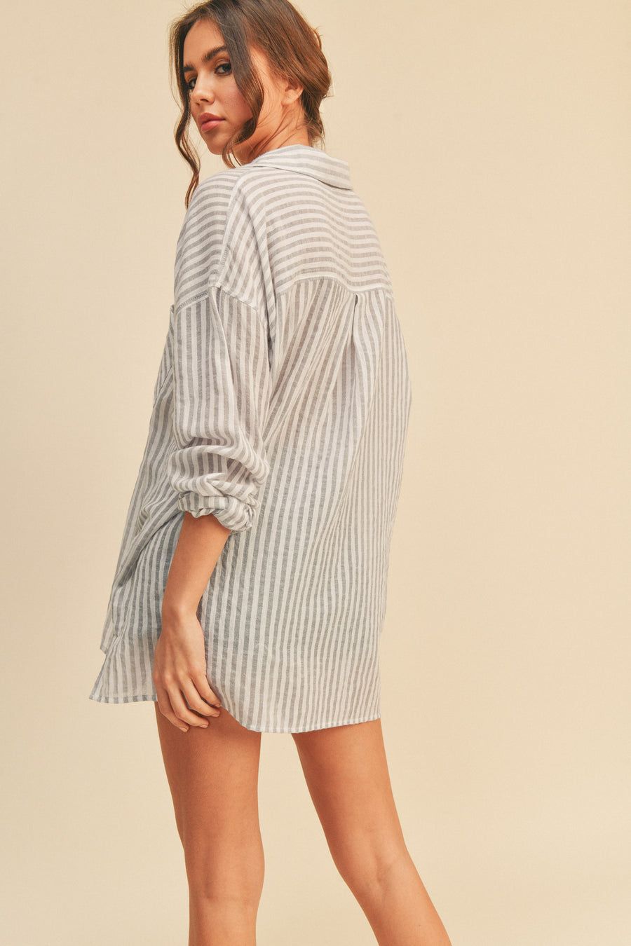 Striped oversized button down shirt.