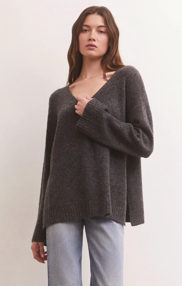 Charcoal heather vneck sweater. 