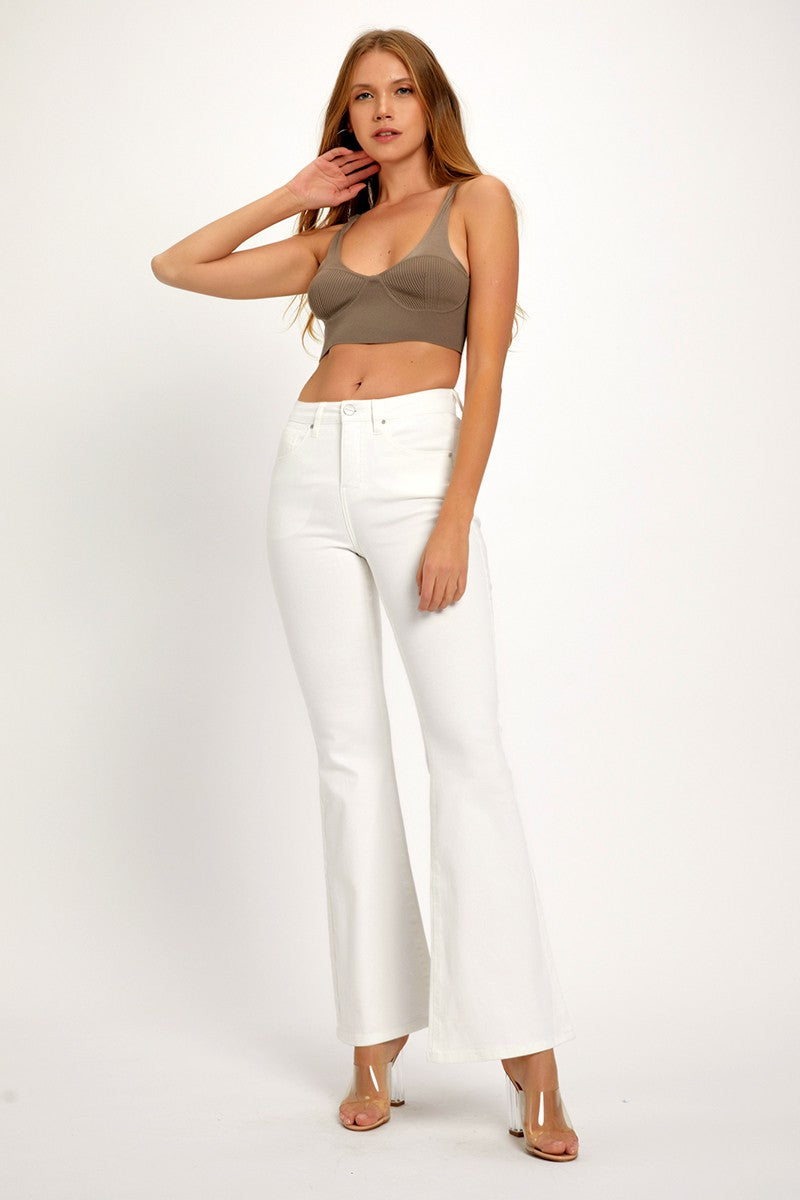White flare jeans. 