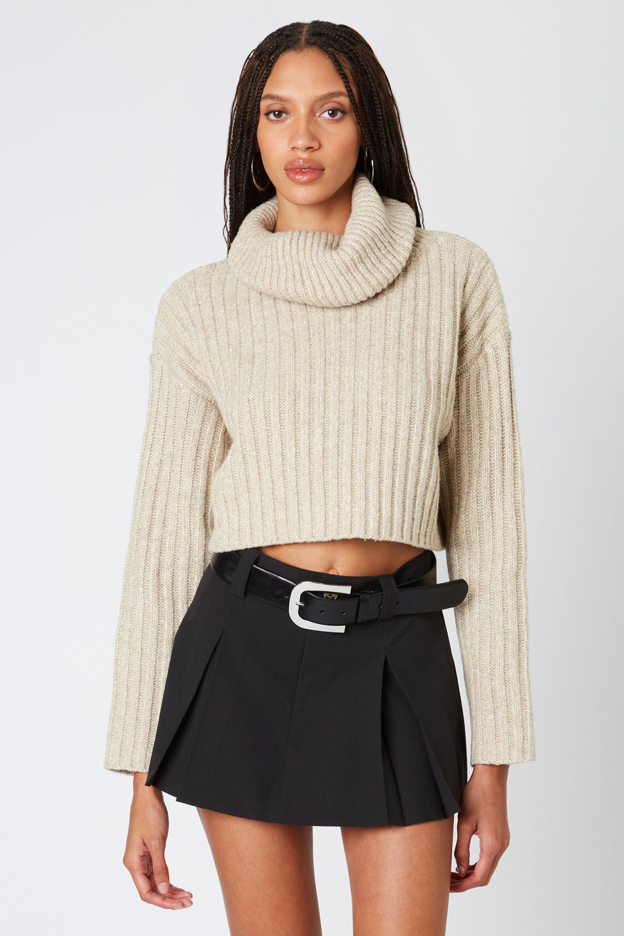 Flax colored cropped turtle neck. 