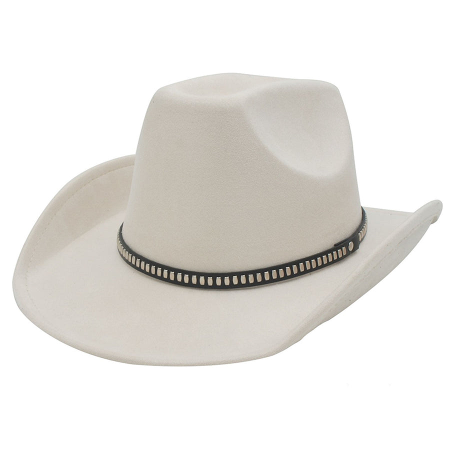 Micro suede cowboy hat with studded band in the color cream. 