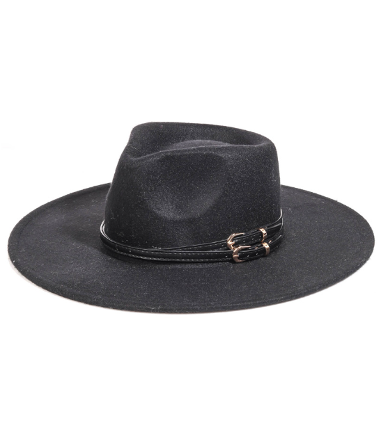 Black hat with adjustable strap. 