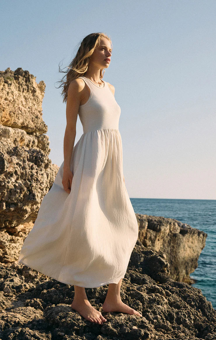 Featuring a high neck, regular fit midi dress with side seam pockets