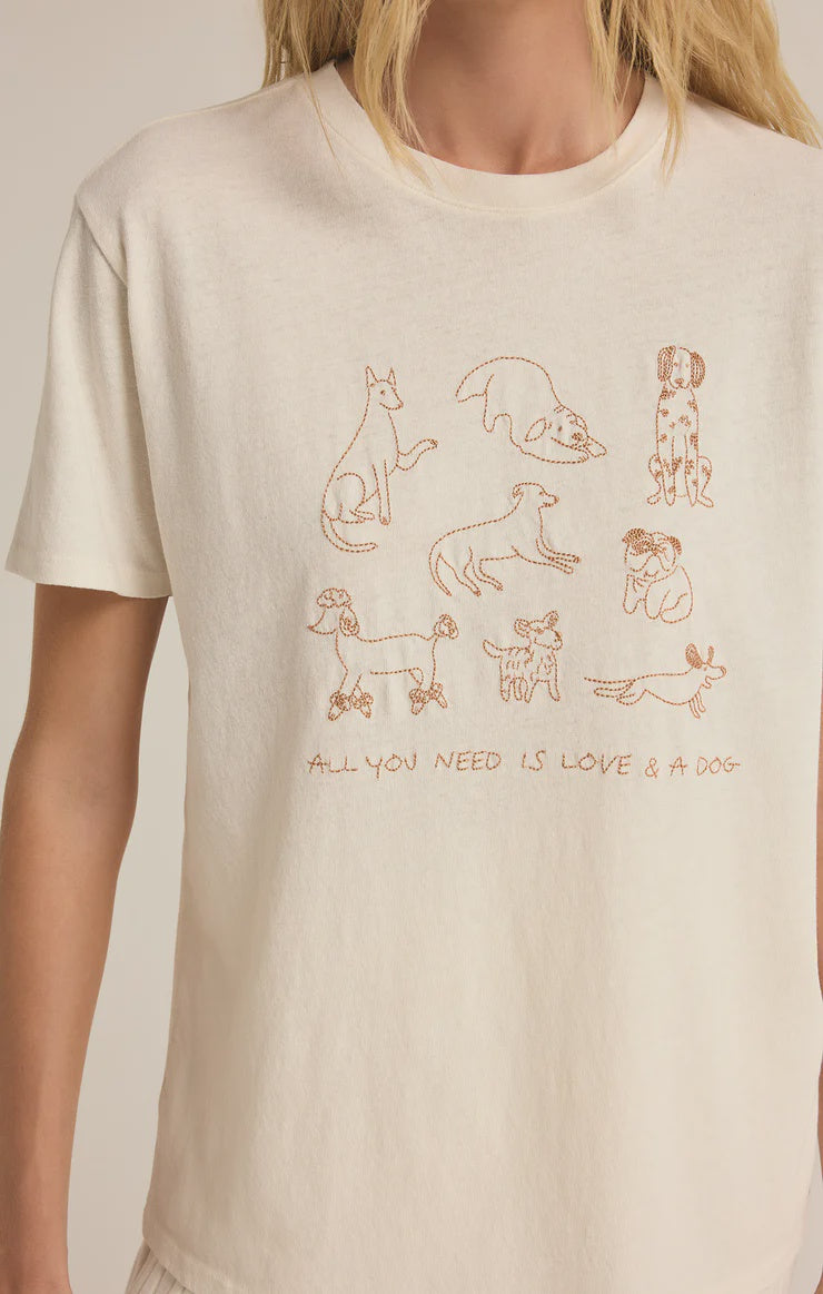 Featuring a dog printed tee shirt sea salt 