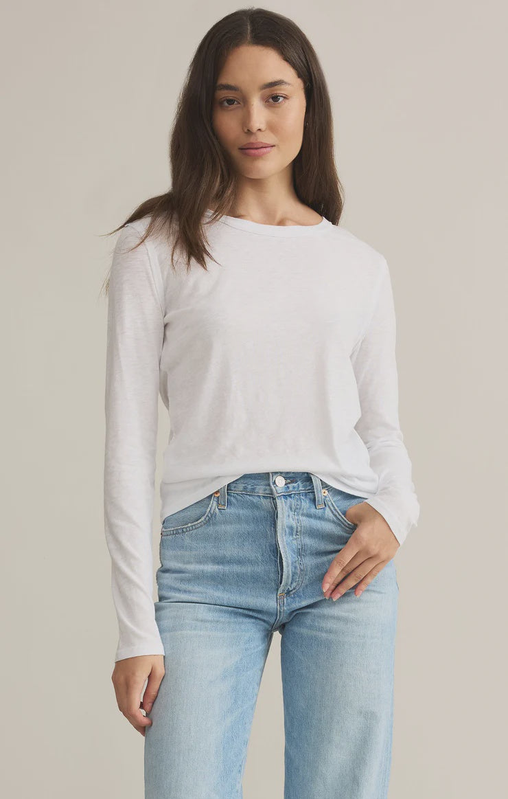 Featuring a crew neck long sleeve regular fit top in the color white 