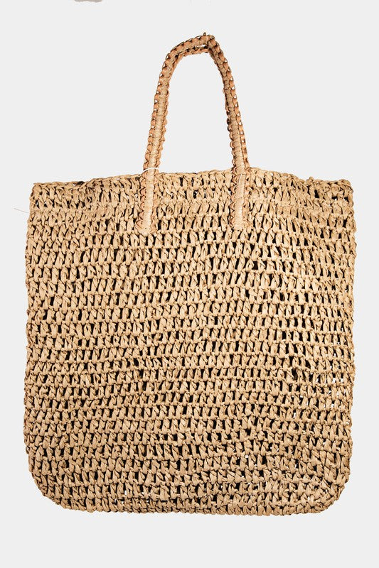 Straw braided tote bag, 100% paper