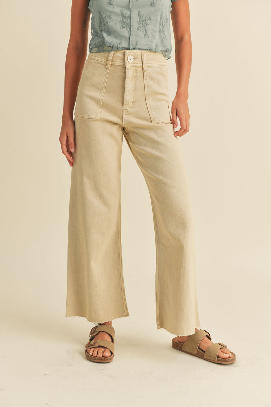 Cotton Stretch wide leg pants/ 98% cotton, 2% spandex 