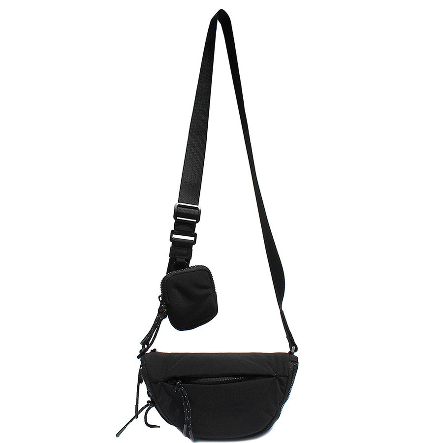 Black curved fanny pack.