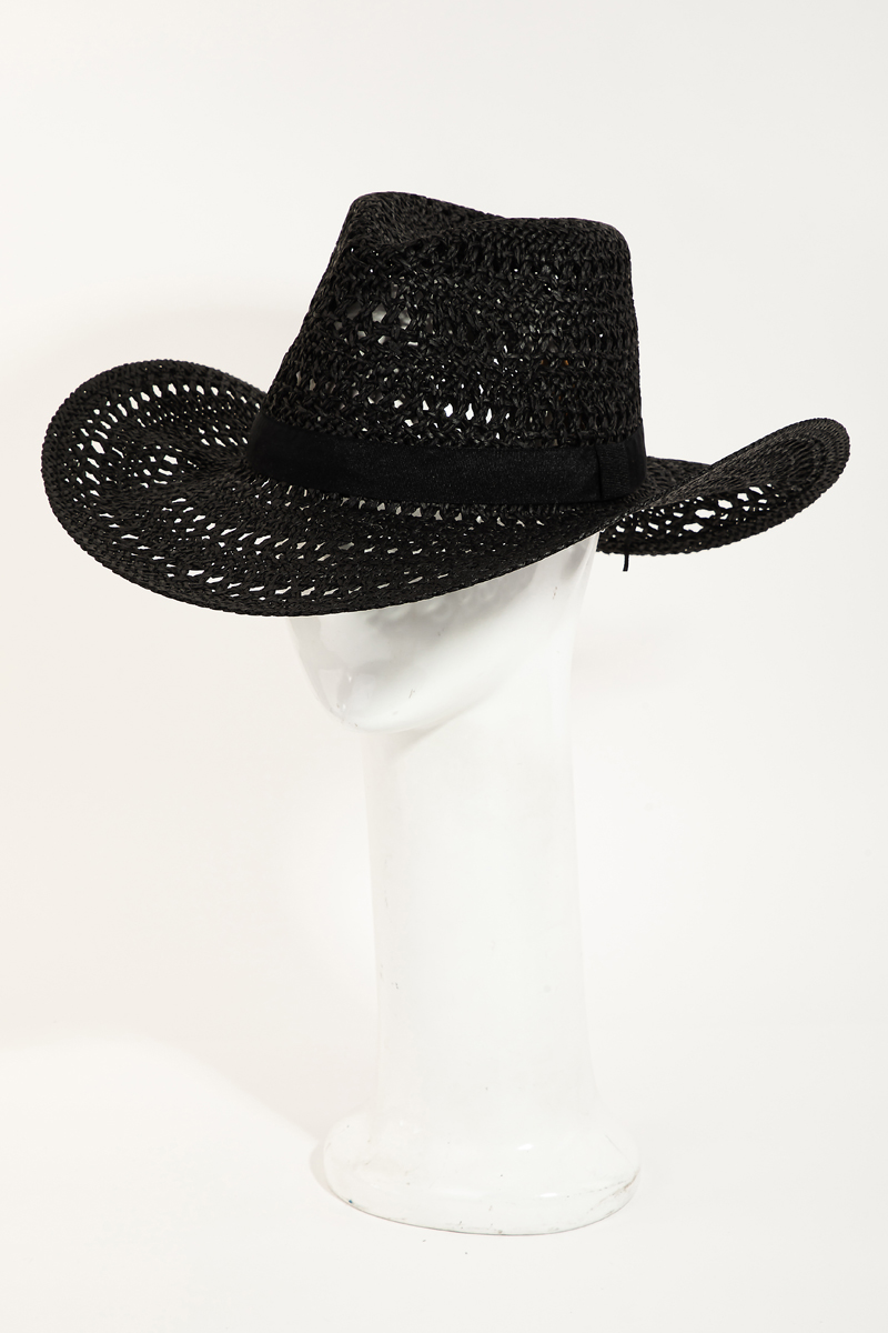 Black woven cowboy style hat