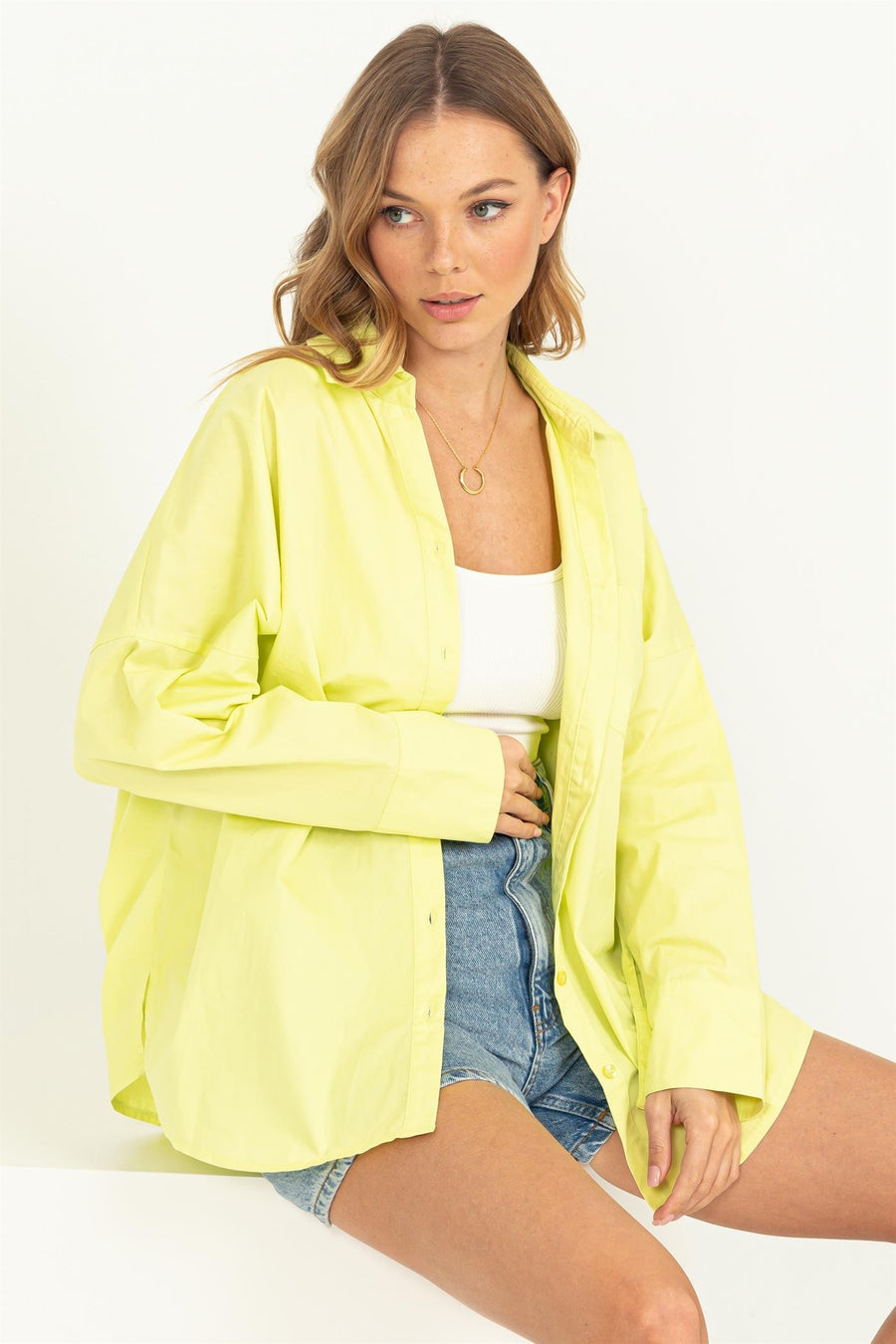 Neon green oversized button up.