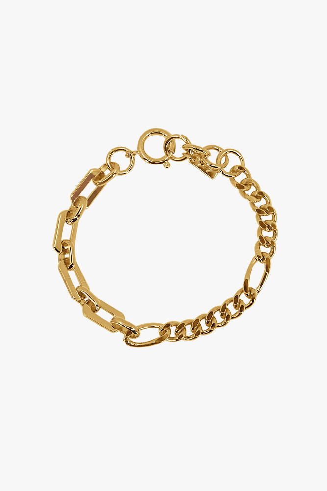 simple gold chain bracelet with different size chains.