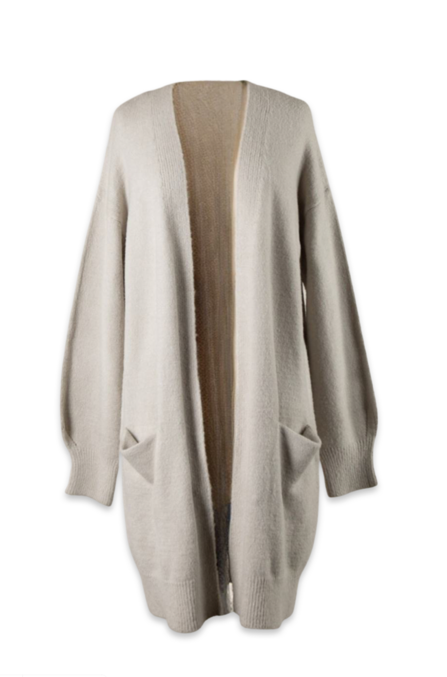 Long Sleeve cardigan sweater with pockets in the color grey. 