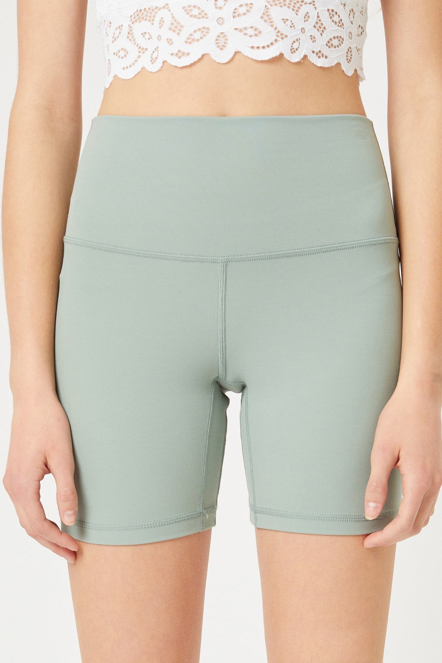 Biker shorts in the color olive stone.