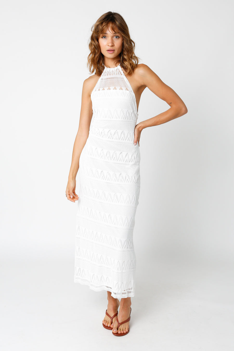 White maxi dress with cross cross back tie. 