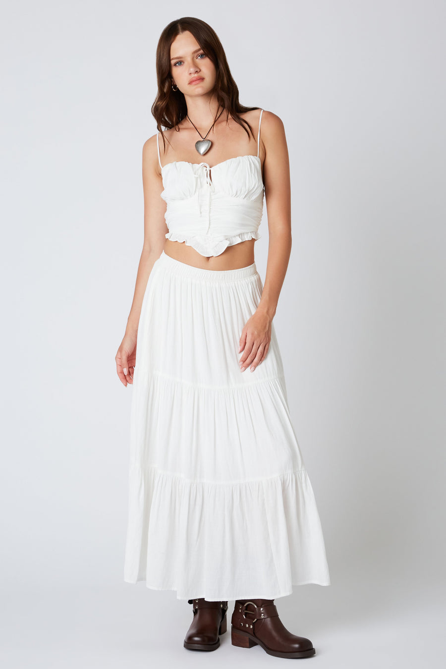 White maxi skirt with elastic waistband. 