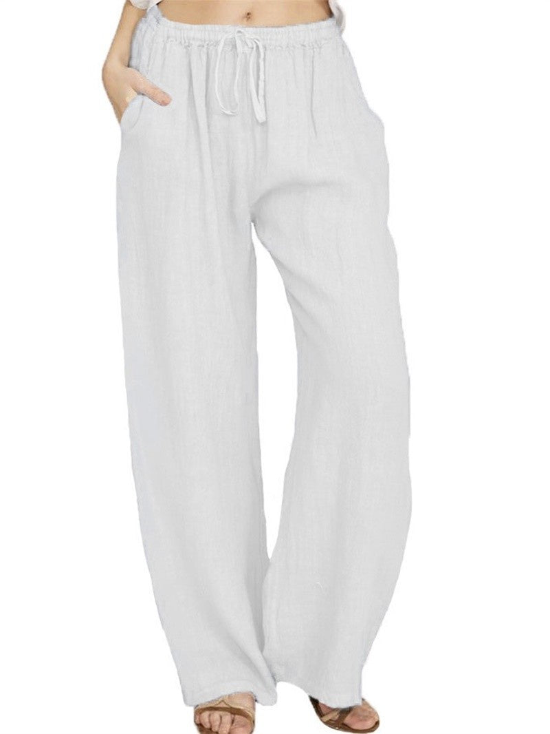 White drawstring pants.