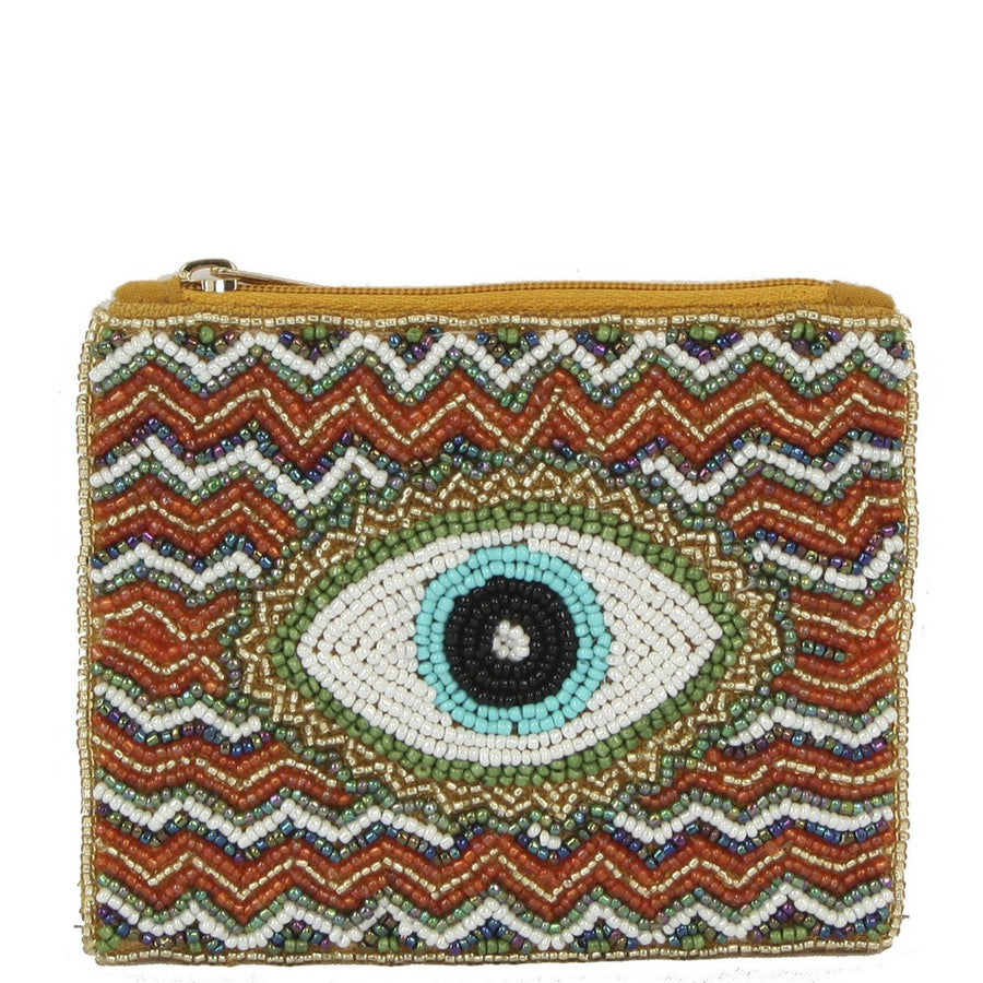 Seed beaded evil eye patterned coin purse. 