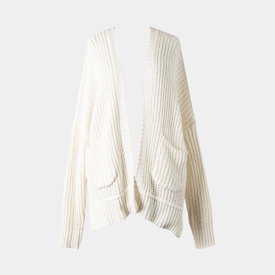 Cable knit ivory cardigan.