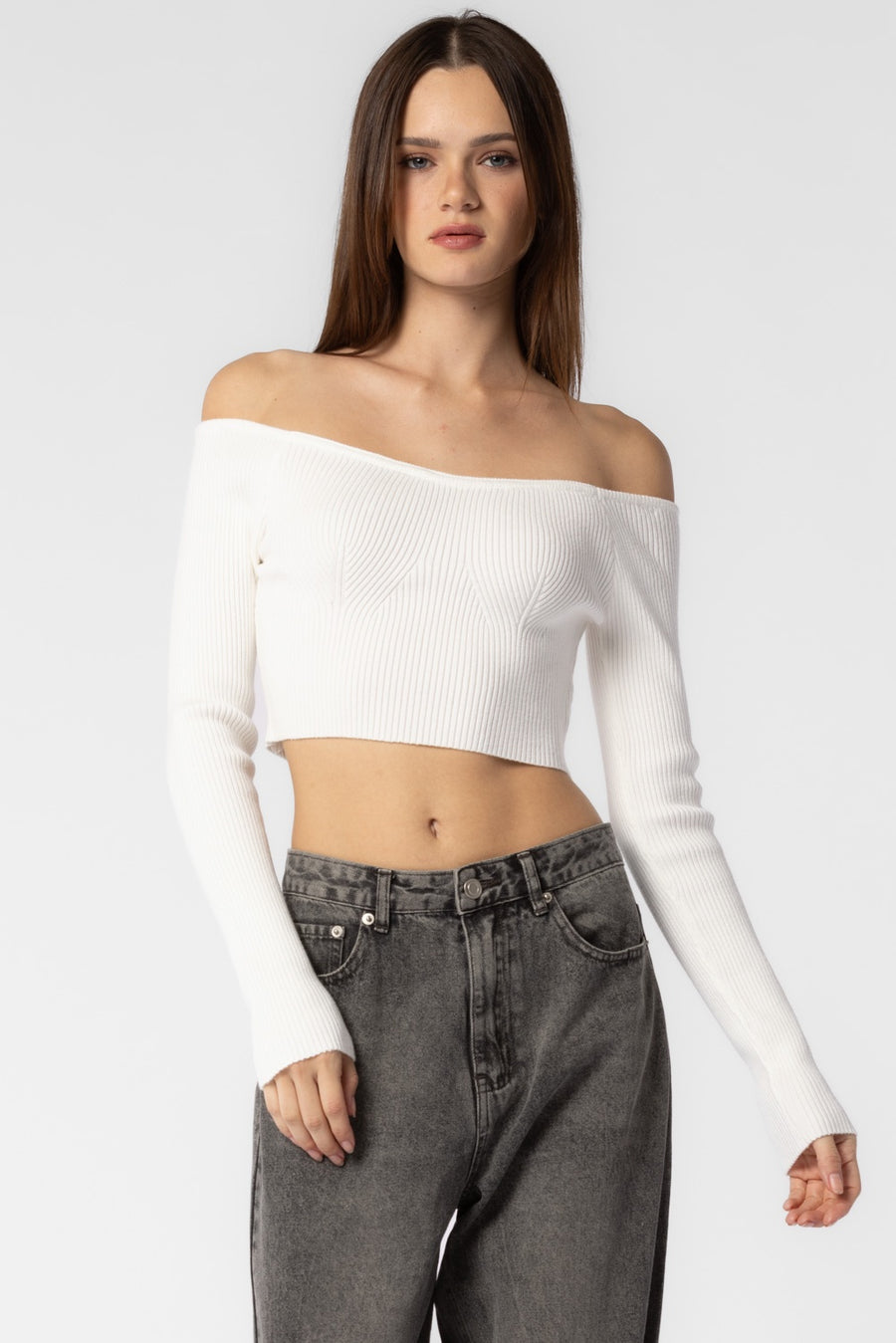 Off the shoulder off white cropped top. 