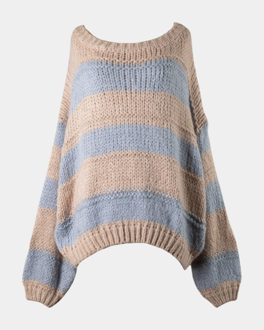 Knitted sweater with stripes in the color Blush/Blue. 