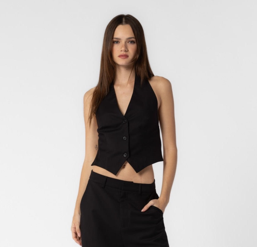 Black halter top with button down. 