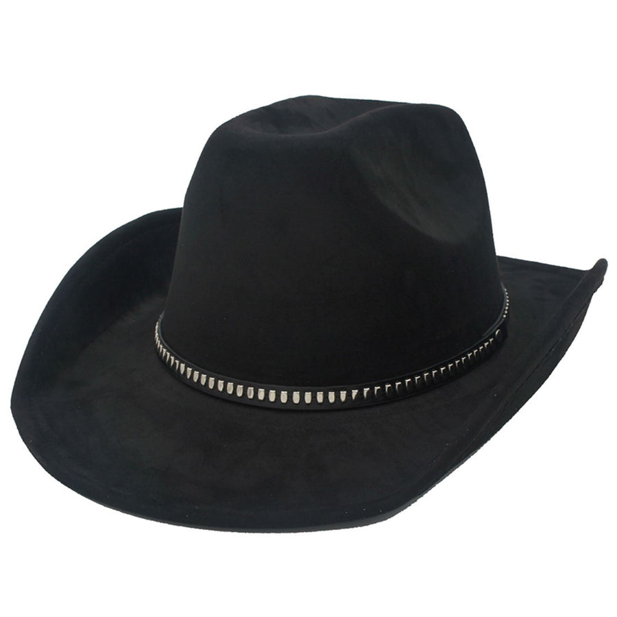 Micro suede cowboy hat with studded band in the color black. 