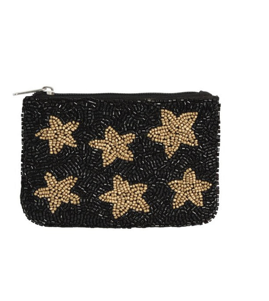 Seed beaded coin purse with golden stars. 