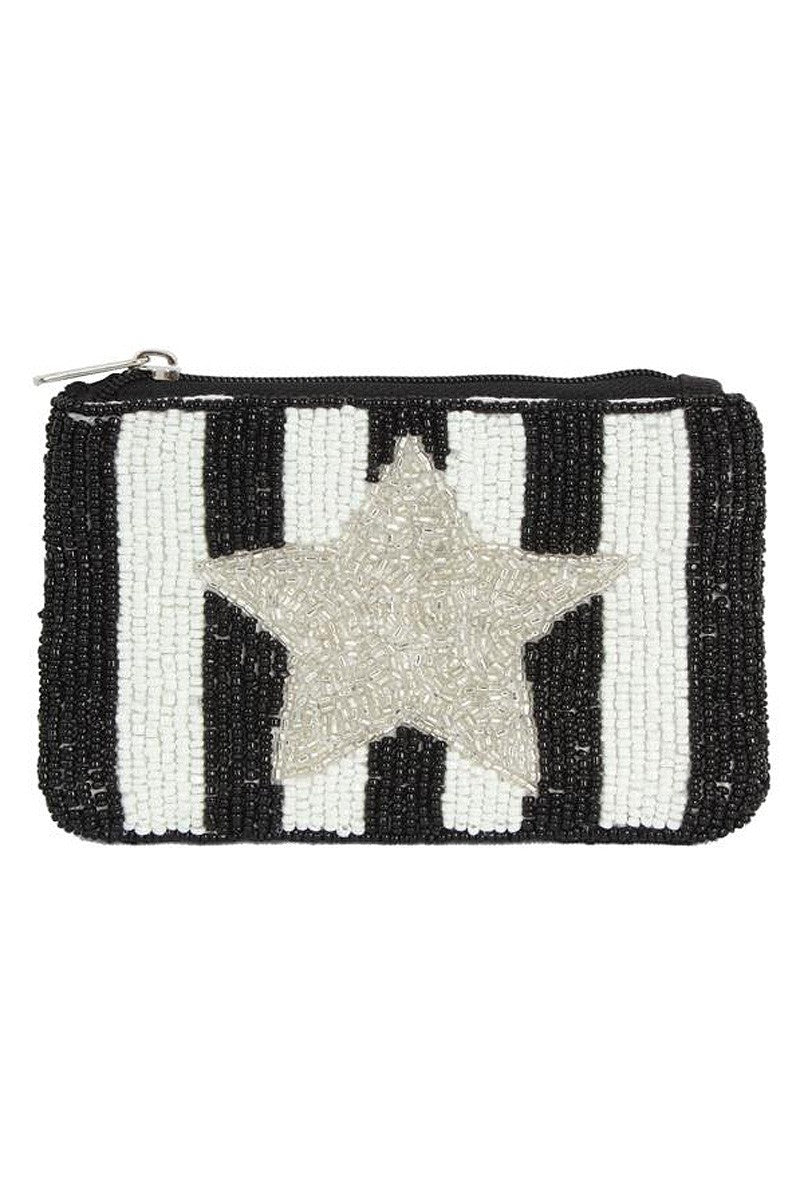 Seed beaded coin purse with star design. 