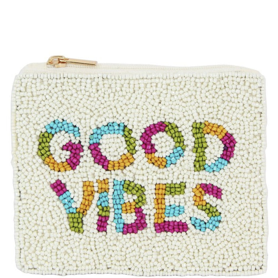 Seed beaded ‘GOOD VIBES’ design coin purse